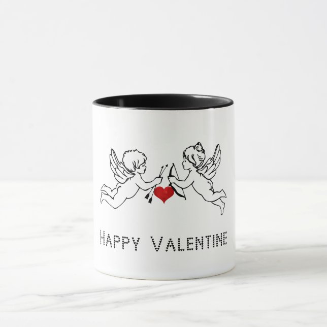 Happy Valentine Cherubs Couple Cute Hearts Text Mug (Center)