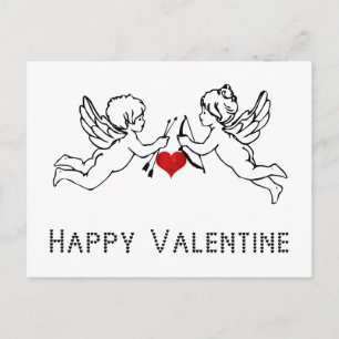 Happy Valentine Cherubs Cupid Couple Red Heart Holiday Postcard