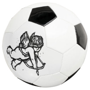 Happy Valentine Cupid Angel Soccer Black White Football