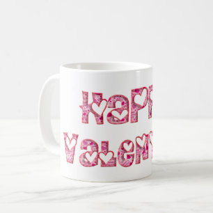 Happy Valentine Cute Pink Love Hearts Text Coffee Mug
