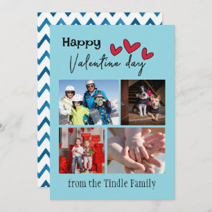 Happy Valentine Day Blue Chevron 4 Photo Valentine Card