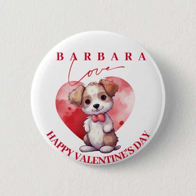 Happy valentine day cute dog personalised button (Front)