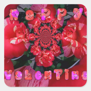 Happy Valentine Day Red Infinity Roses art Square Sticker