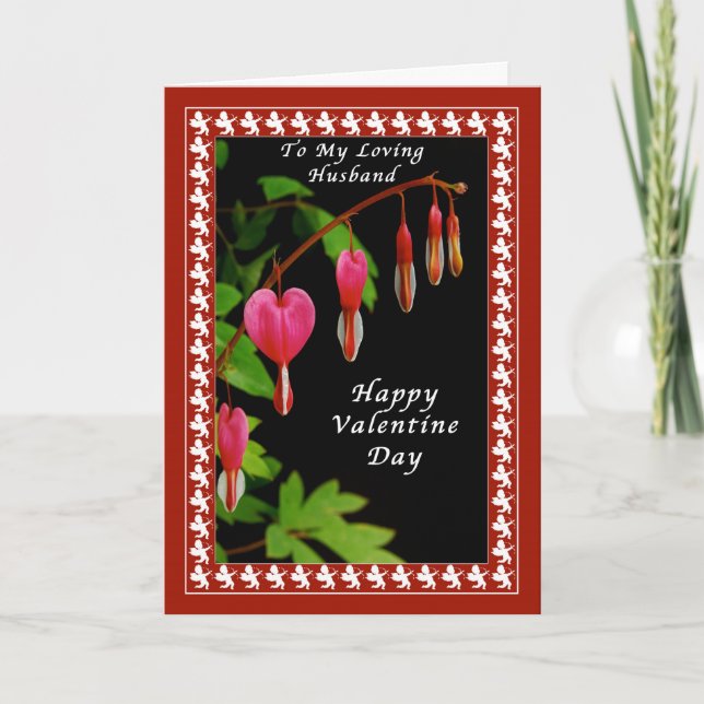 Happy Valentine Day To My Husband, Bleeding Hearts Holiday Card (Front)