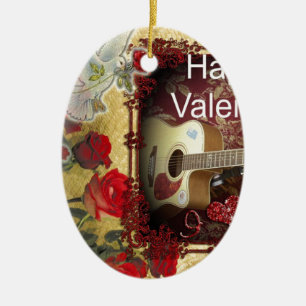 Happy Valentine day Tunes in my heart Ceramic Tree Decoration
