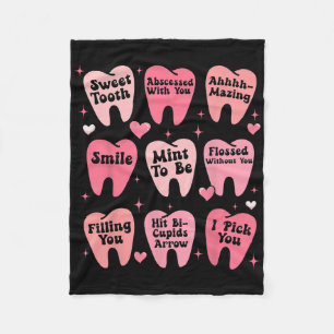 Happy Valentine Dental Dentiste Teeth Tooth Funny Fleece Blanket