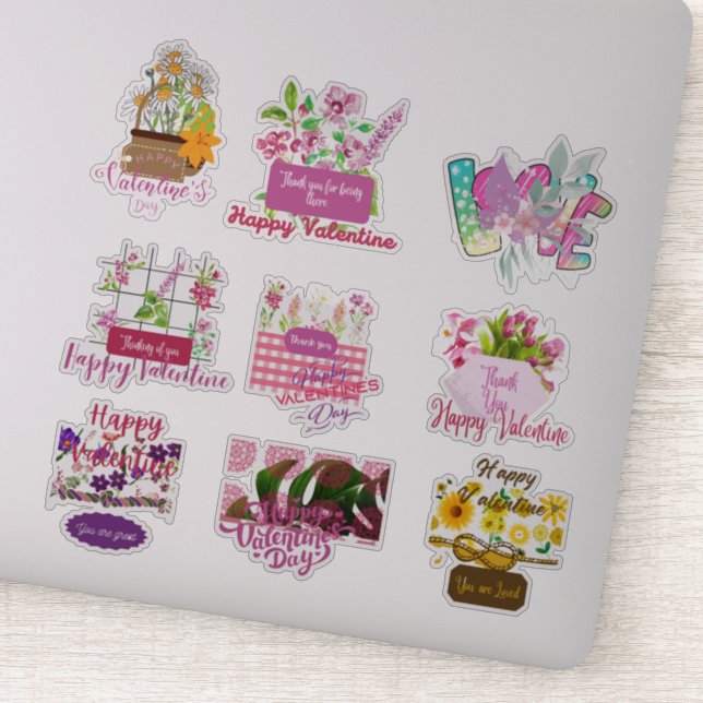 Happy Valentine Glossy Custom-Cut Vinyl Stickers (Detail)