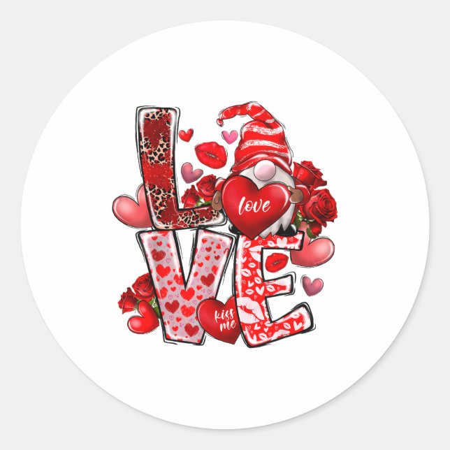 Happy Valentine Gnome Heart Valentine's Day Couple Classic Round Sticker (Front)