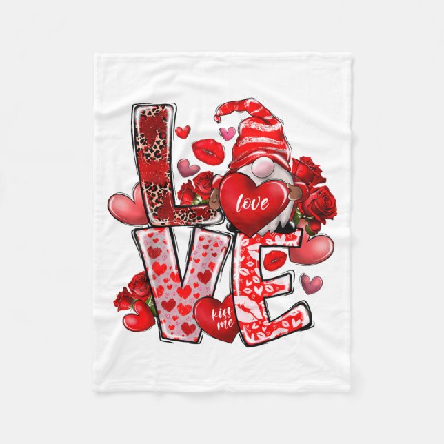 Happy Valentine Gnome Heart Valentine's Day Couple Fleece Blanket (Front)