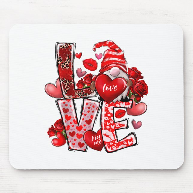 Happy Valentine Gnome Heart Valentine's Day Couple Mouse Mat (Front)