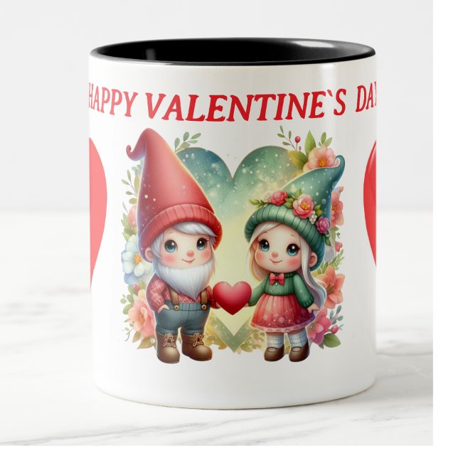  happy valentine gnome photo Two-Tone coffee mug (CUTE MUGS FOR LOVE ONES)