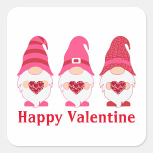 Happy Valentine Gnomes Hearts Square Sticker