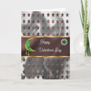 Happy Valentine Green Moon Jewels & Stars Card