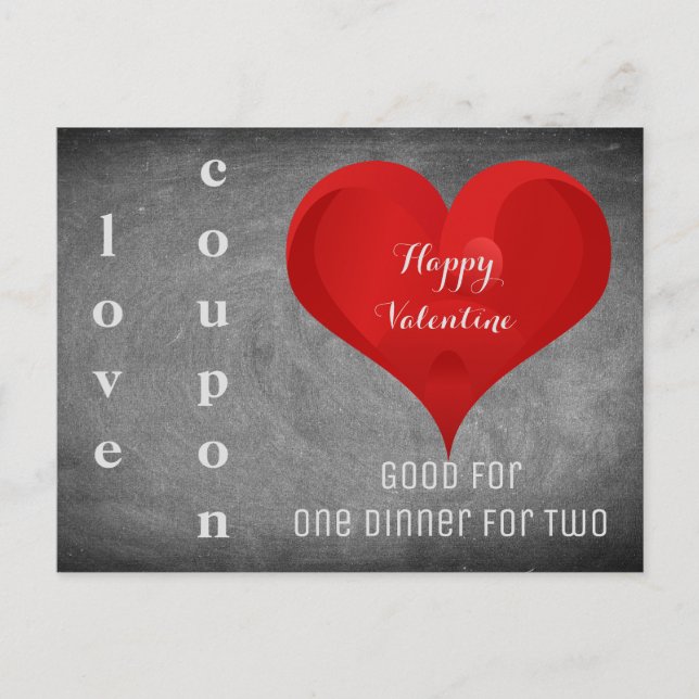 Happy Valentine Heart Chalkboard Love Coupon Holiday Postcard (Front)