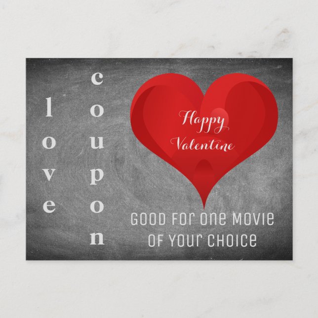 Happy Valentine Heart Chalkboard Love Coupon Holiday Postcard (Front)