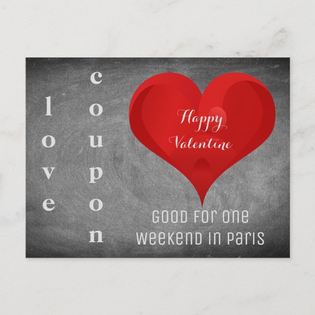 Happy Valentine Heart Chalkboard Paris Coupon Holiday Postcard (Front)