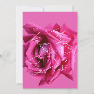 Happy Valentine hot pink rose floral boho glam Holiday Card