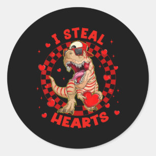 Happy Valentine I Steal Hearts Trex Funny Dinosaur Classic Round Sticker