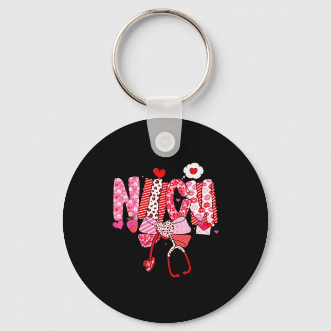 Happy Valentine Nicu Nurse Coquette Bow Heart Girl Key Ring (Front)
