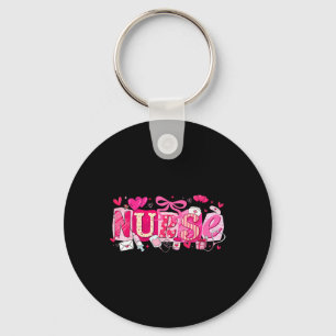 Happy Valentine Nurse Coquette Bow Heart Girl Wome Key Ring