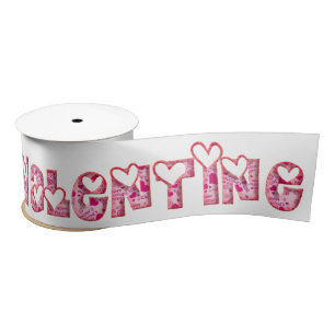 Happy Valentine Pink Hearts Typography Cute Satin Ribbon