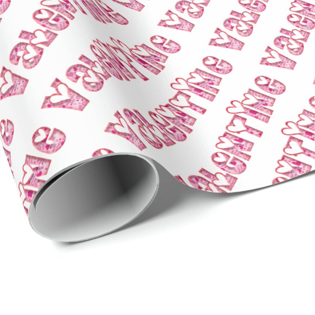 Happy Valentine Pink Hearts Typography Cute Wrapping Paper (Roll Corner)