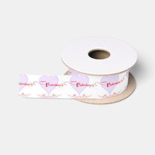 Happy-Valentine-Purple-Heart-Swirls Satin Ribbon