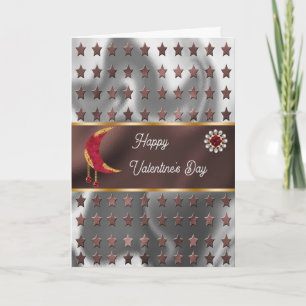 Happy Valentine Red Moon Jewels & Stars Card