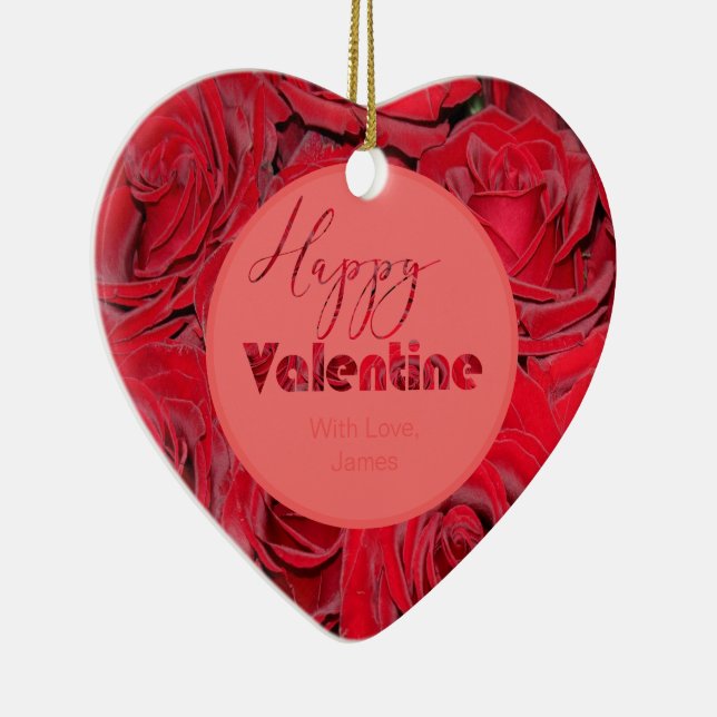 Happy Valentine Red Roses Romantic Heart Ceramic Tree Decoration (Right)