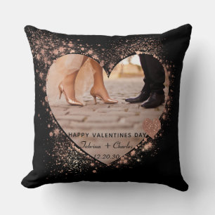 Happy valentine Rose Gold Twinkling Lights Photo Cushion