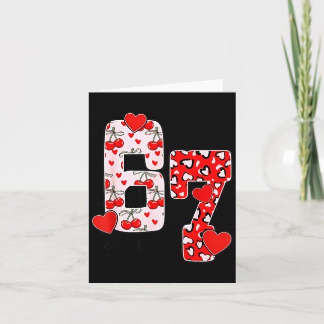 Happy Valentine’s Day 67 Meme Hearts Coquette Bow  Card (Front)