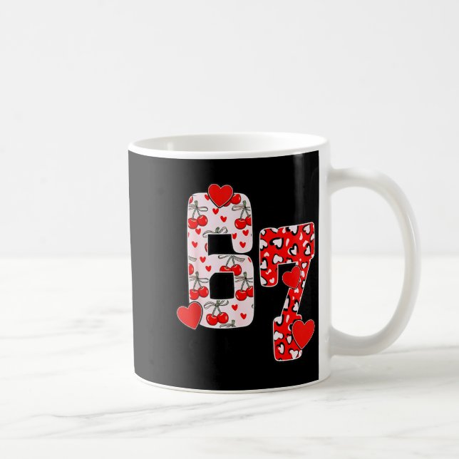 Happy Valentine’s Day 67 Meme Hearts Coquette Bow  Coffee Mug (Right)