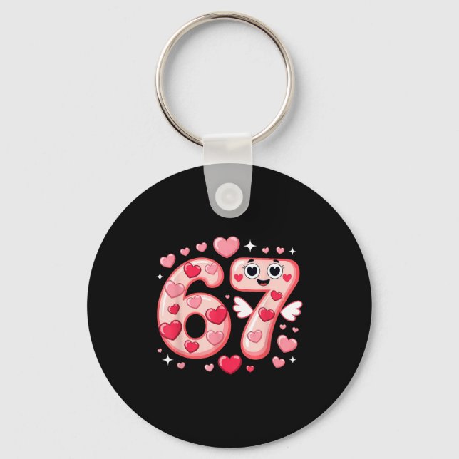 Happy Valentine’s Day 67 Meme Hearts Coquette Bow  Key Ring (Front)