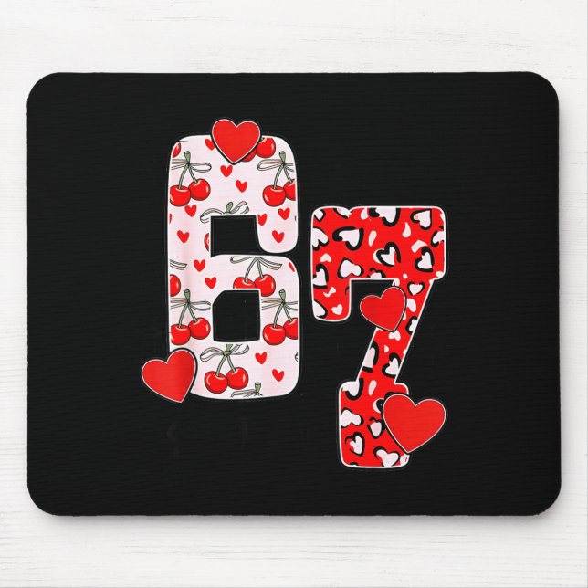 Happy Valentine’s Day 67 Meme Hearts Coquette Bow  Mouse Mat (Front)