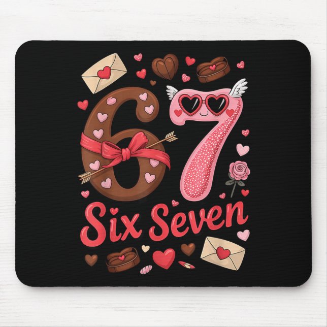 Happy Valentine’s Day 67 Meme Hearts Coquette Bow  Mouse Mat (Front)
