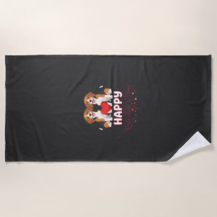 Happy Valentine’s Day Beagle Couple Beach Towel