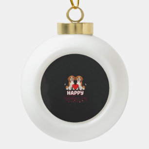 Happy Valentine’s Day Beagle Couple Ceramic Ball Christmas Ornament