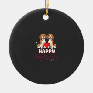 Happy Valentine’s Day Beagle Couple Ceramic Tree Decoration