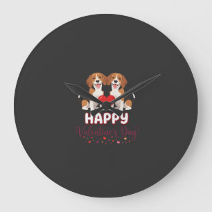 Happy Valentine’s Day Beagle Couple Large Clock