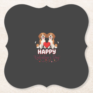 Happy Valentine’s Day Beagle Couple Paper Coaster