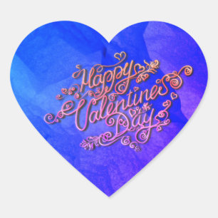 Happy Valentine’s Day blue heart lettering Heart Sticker