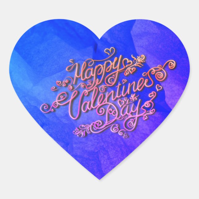 Happy Valentine’s Day blue heart lettering Heart Sticker (Front)
