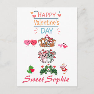 Happy Valentine’s Day Cute Animal Couples Postcard