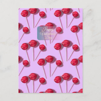 Happy Valentine’s Day Cute Lollipop Pattern Pink C Postcard