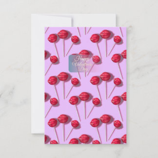 Happy Valentine’s Day Cute Lollipop Pattern Pink C Thank You Card