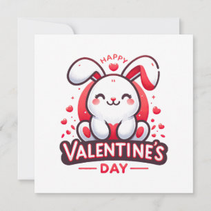 Happy Valentine s Day Cute Rabbit Invitation