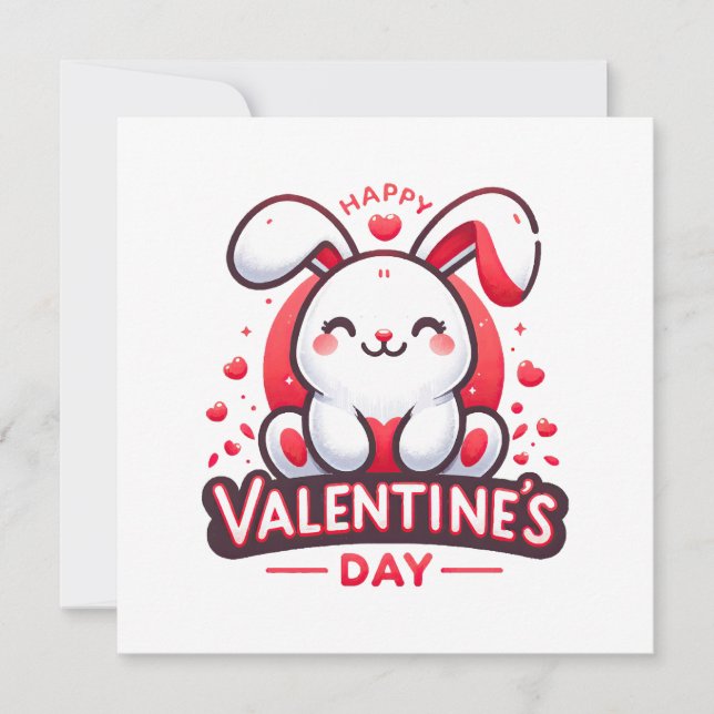 Happy Valentine s Day Cute Rabbit Invitation (Front)