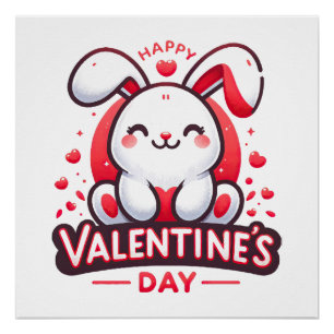Happy Valentine s Day Cute Rabbit Poster