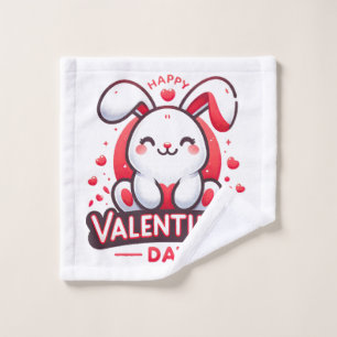 Happy Valentine s Day Cute Rabbit Wash Cloth