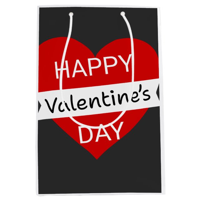 Happy Valentine’s Day – Cute Valentine Love Heart Medium Gift Bag (Front)